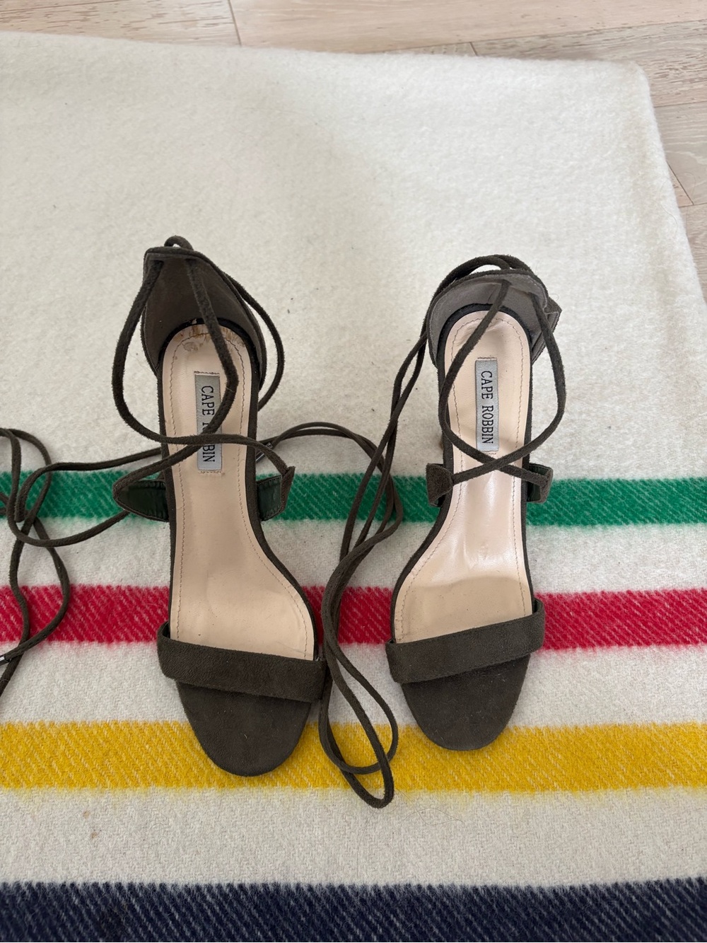 Cape Robbin Dark Olive Lace-Up Block Heel Sandals